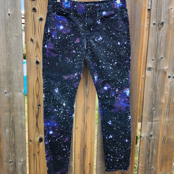 HOT TOPIC XXX RUDE Galaxy Print Skinny Jeans Size 32 - Picture 4 of 9